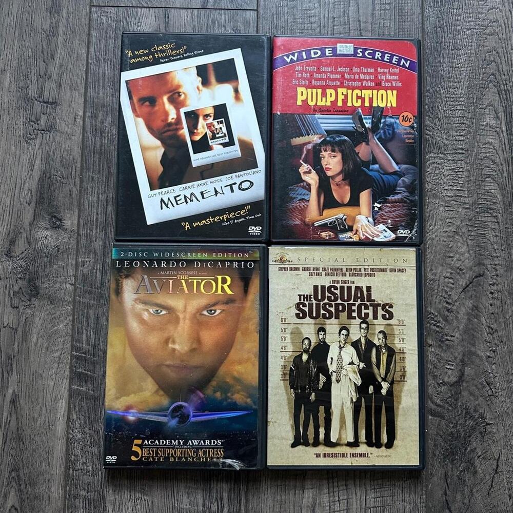 Iconic Memento Pulp Fiction Aviator Usual Suspects DVD Movie Bundle Lot